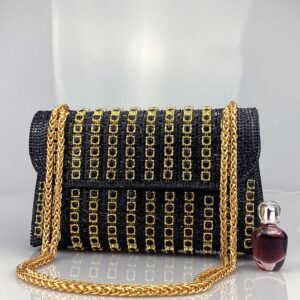 New Elegant Evening Dress Style Brooch-Adorned Clutch Bag with Rhinestones Chain Strap and Cheongsam Design for Formal Occasions